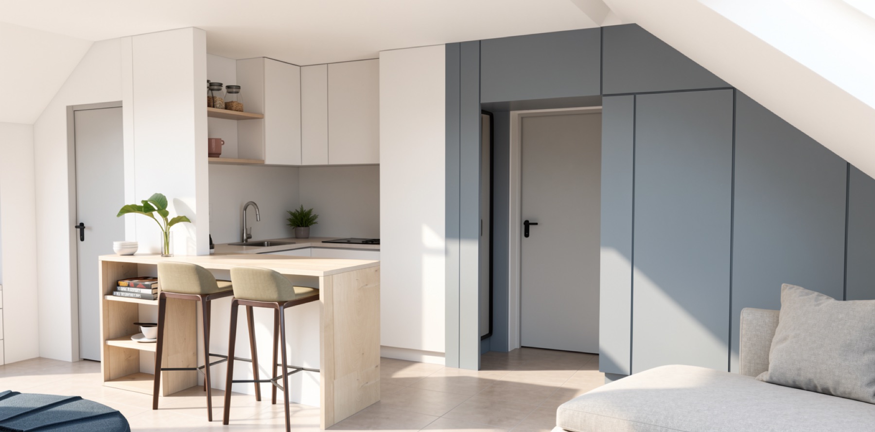 Rendering Küche und Einbauschrank